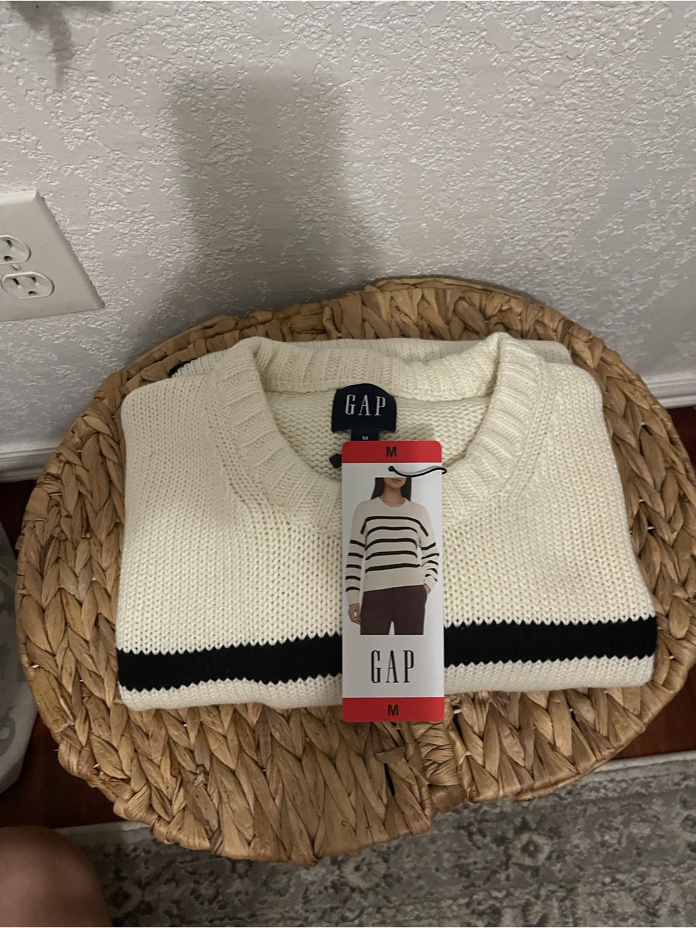 GAP women’s  Cream Crewneck Sweater with Black Stripe